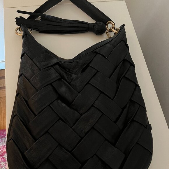 Cole Haan Woven Black Leather Purse with Fringe Tassel - Picture 1 of 2